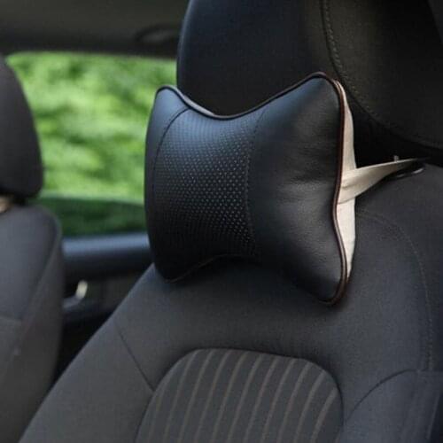 2pcs Car Neck Pillow Perforating Design PU Leather Hole-digging Car Headrest pillow Auto Safety Accessories Car accessories