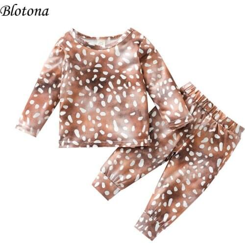 Blotona Baby Boys Girls Spring Fall 2Pcs Clothes Set, Deer Pattern Printed Pullover Tops and Elastic Waist Pants, 3Months-4Years