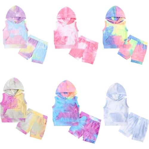 2021 Summer Fashion Kids Clothes Girls Sets Baby Boy Clothes Cotton Sleeveless Hooded Tops+Shorts Baby Clothing 1-3 Years