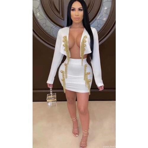 2020 Sprint Women White Black Two Piece Set Vestidos Fashion Female Long Sleeve Metral Button Striped Luxury Party Bandage Dress