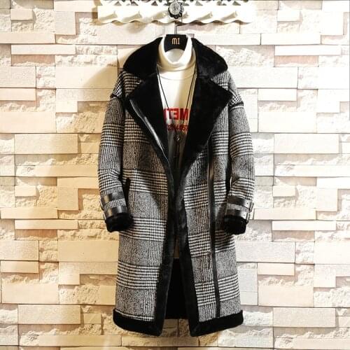 2021 winter mens fashion fur one high-quality woolen coat mens thick warm long imitation mink trench coat Brand Overcoat male