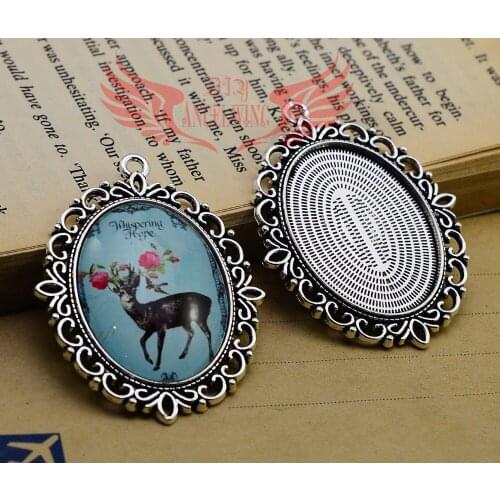 5pcs/lot--30x40mm Inner Size Antique Silver plated Fashion Style oval Base Cameo Setting Charms Pendant ,DIY supplies