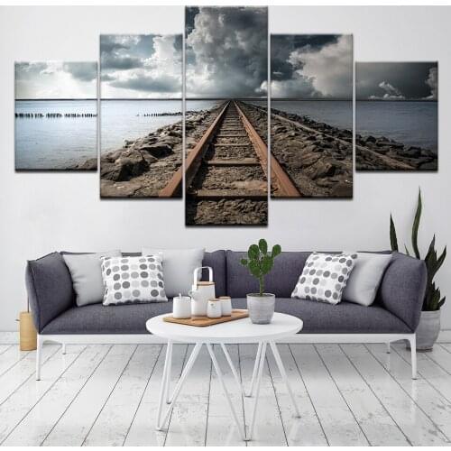The Train tracks 5 Piece Wall Art Canvas Print modern Poster Modular art painting for Living Room Home Decor