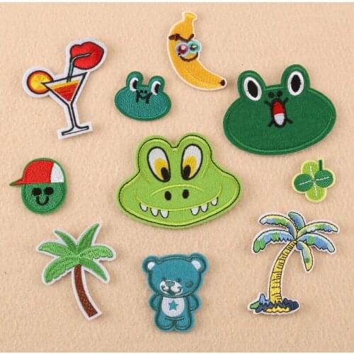 50pcs/Lot Embroidery Patches Letters Clothing Decoration Accessories Frog Coconut Tree Diy Iron Heat Transfer Applique Bear