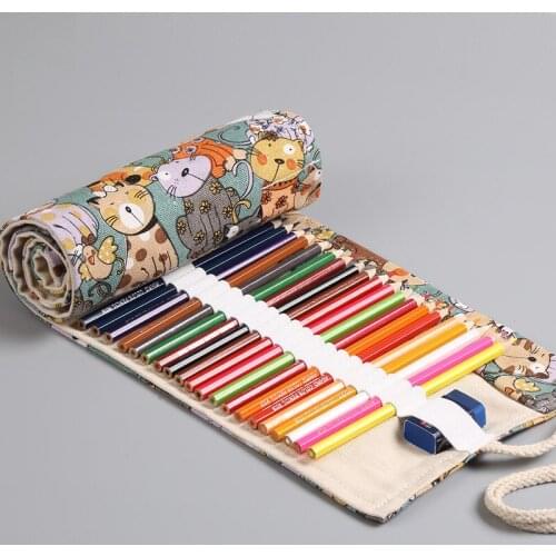 50pcs School Pencil Case 36/48/72 Holes Roll Pencilcase Penal for Girls Boys Large Pen Bag Stationery Pouch