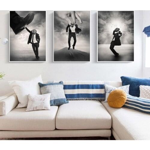Abstract Black and White Man Canvas Painting Modern Performance Art Big Poster and Print for Living Room Abstract Wall Art