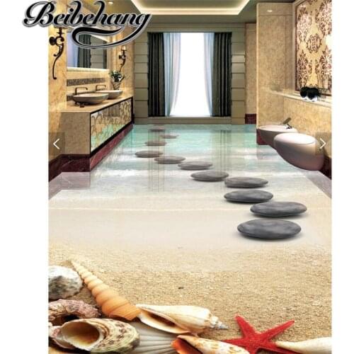 Beibehang Modern Floor painting HD beach shells stones Waterproof Bathroom kitchen balcony PVC Self wall sticker Floor mural