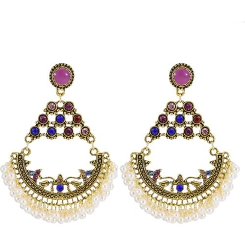 Women Bollywood Ethnic Bridal Bride Kundan Earrings Pearls Jhumka Jhumki Indian Palace Drop Earrings Fashion pendientes Jewelry