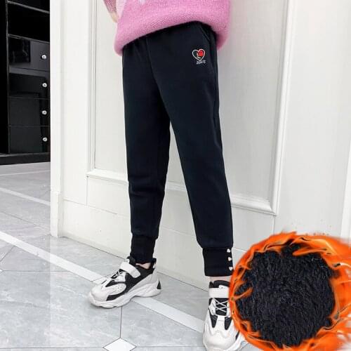 Girls Pencil Pants Winter Thick Velvet Pants Stretch Waist Kids Joggers Childrens Warm Trousers Baby Girls Thicken Sweat Pants