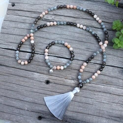 8mm Natural Stone Beads, Sunstone, Labradorite, Change, JapaMala Sets,Spiritual Jewelry,Meditation,Inspirational, 108 Mala Beads