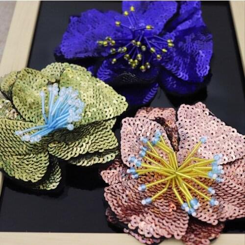 Handmade beaded 3 color sequins large flower cloth stickers clothes diy accessories decorative patch decals