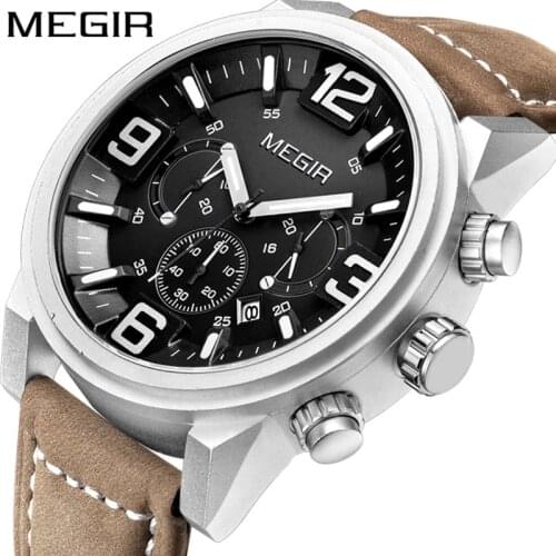 MEGIR Date Chronograph Wrist Watch Top Luxury Brand Mens Military Sport Army Clock Men Male Classic Quartz Watches Gift Box 3010