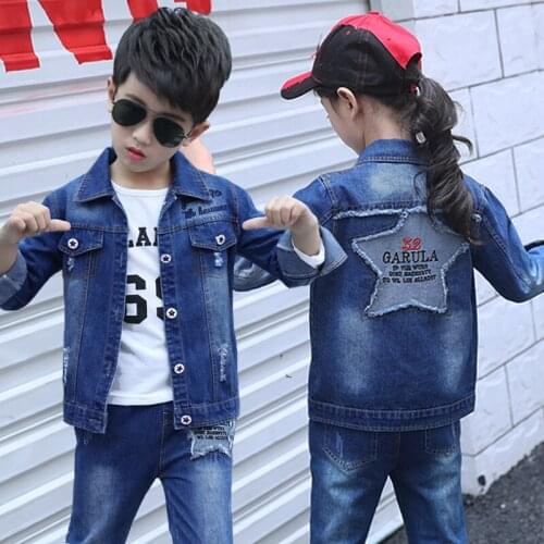 Childrens wear 2019 new kids jeans suit boy spring and autumn cowboy suit big girls leisure two piece Edition.suit star jeans