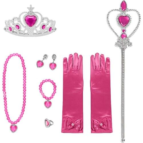 Childrens Cute Princess Headdress Headwear for Girls Princess Crown Necklace Glove Wand Kids Lovely Jewellery Accessories
