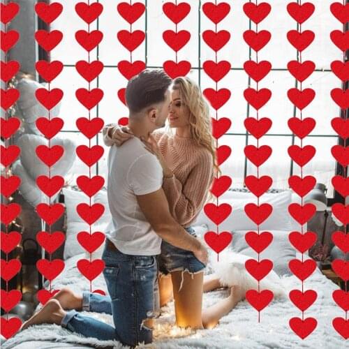 Red Hearts Garland DIY Valentines Day Hanging String Garland Day Wedding Anniversary Birthday Party Decor