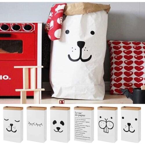 Canvas Storage Bag Large Cartoon Heavy Kraft Paper Bag Children Room Organizer Bag Patterns Laundry Pouch for Baby Toy Clothings