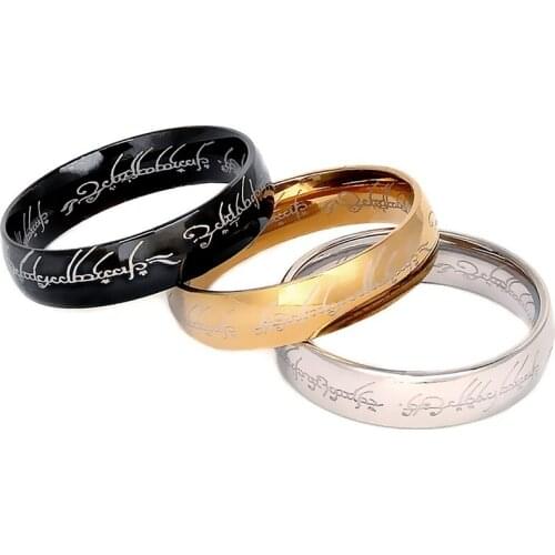 Wholesale 5 Pcs 6mm European and American Style Mens Stainless Steel Lettering Ring Three Colors Finger Accessory for Men Women