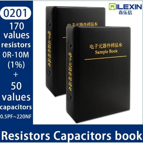 Capacitor Resistor Mixed book 0201 SMD (0Ω-10MΩ) Chip Resistor 1%+ (0.5pf-220nf) SMT Capacitor Assortment Kit Pack Sample Book