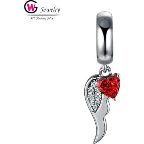 Love Design NEW Silver Charm Pendants Fit For Bracelets Necklace Half Heart Red Zircon Pendants Female Charm Women Jewelry