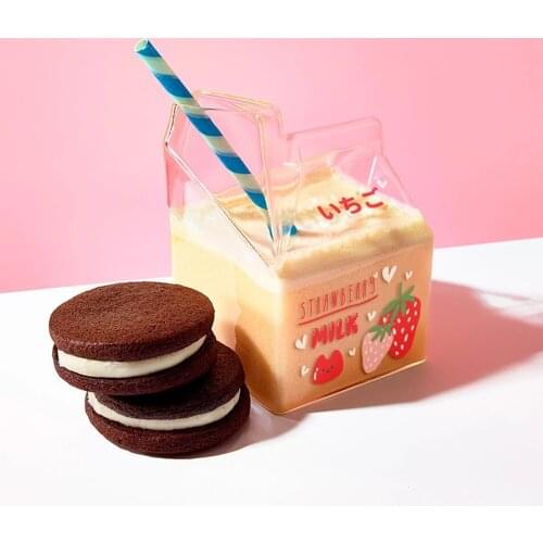 Cute Breakfast Cup Creative Style Square Transparent Glass Milk Coffee Cup Photo Couple Gift Home Office Drinking cup