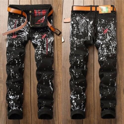 2021 Men’s Elastic Slim-fit Denim Pants,3D-Prints Street Fashion Embroidery Black Jeans,Youth Fashion Must