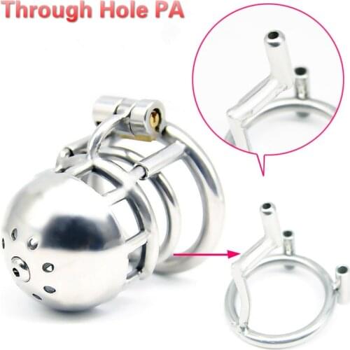 Male Chastity Stainless Steel Male Through Hole PA Chastity Penis Ring Cock Cage Adult Sex Toys Male Chastity Device Cock Rings