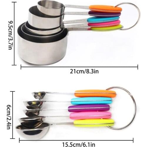 10Pcs Stainless Steel Measuring Cups and Spoons Set with Scale Colorful Thickene
