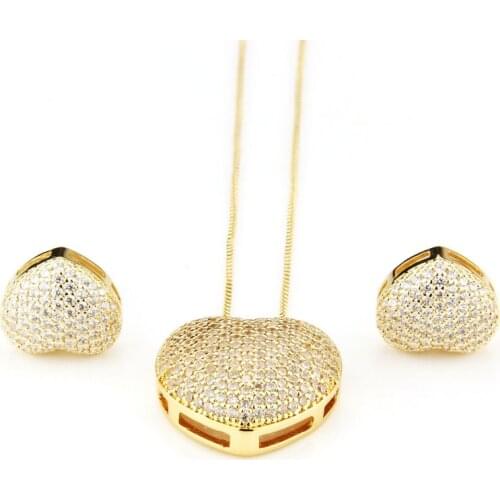 Wholesale factory price CZ fashion jewelry set cubic zircon heart design vintage pendant necklace earring jewelry sets for women