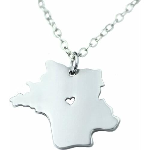 SUTEYI Romantic Country France Map Necklaces Silver Plated Stainless Steel Chain Pendant Men Women Jewelry Gift Necklace