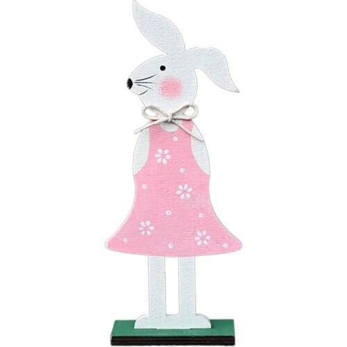 Easter Decoration Wood Easter Rabbit With Ribbon Stand Decoration DIY Ornament Party Supply
