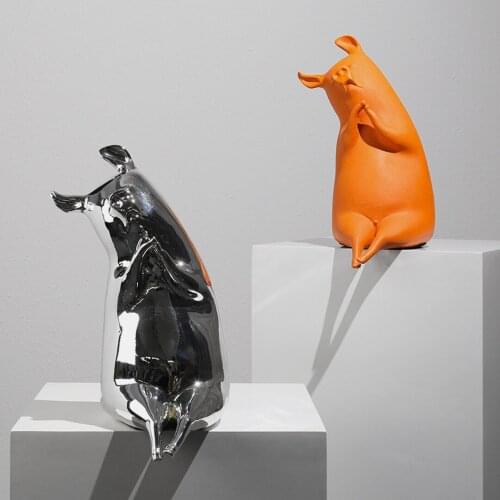 Creative Cartoon Animal Resin Crafts Figurines Blue Orange Silver Piggy Sculpture Soft Decor Sales Department Home Children Room