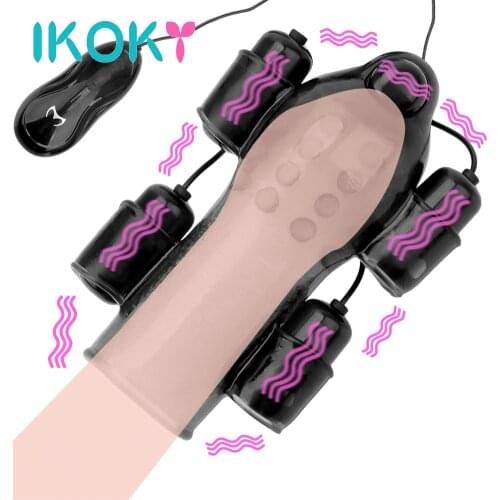 IKOKY Glans Vibrator For Man 12 Speed Delay Lasting Trainer Adult Sex Toy Male Masturbator For Men Penis Massager With 2 Caps