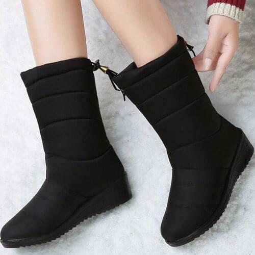 Waterproof Winter Boots Female Shoes Mid-Calf Down Boots Women Warm Ladies Snow Bootie Wedge Rubber Plush Botas Mujer 2021