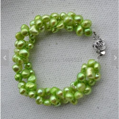 Wholesale Pearl Jewelry, 7 inches Peak Green Genuine Freshwater Pearl Bracelet,6-7mm Twisted, Wedding Bridesmaids Gift Bracelet