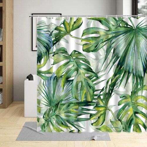 Green Leaves Shower Curtain Palm Leaf Monstera Pineapple Tropical Plant Landscape Bathroom Polyester Cloth Hanging Curtains Sets