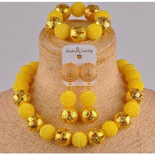 Yellow jewelry set csotume necklace african set simulated pearl nigerian wedding jewelry set ZZ06