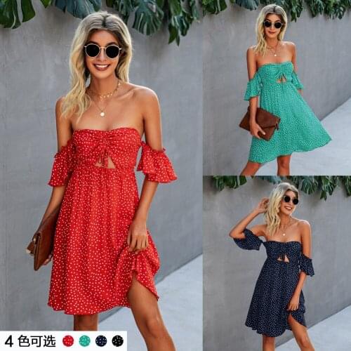 Women Summer Dresses 2021 New Fashion Strapless Backless Wave Point With Draw String Women Dress Vestido De Mujer ONYLQ212S4137