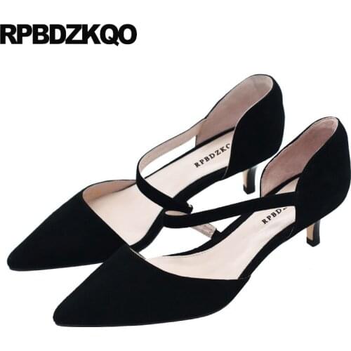 8cm High Quality Suede Pumps Thin Heels Pointed Toe Stiletto Genuine Leather Black Shoes 2021 Medium Scarpin Chic Size 33 Ladies