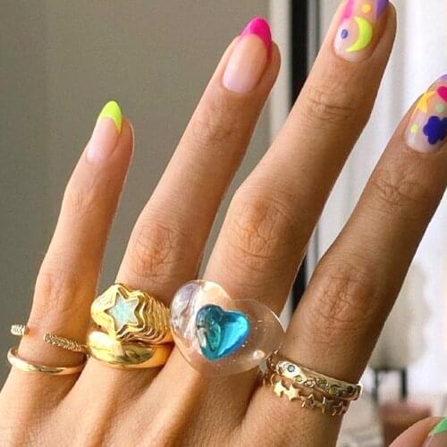 90s Style Crystal Blue Heart Rings for Women Y2K Jewelry Charms Acrylic Vintage Fashion Cute Candy Ring Aesthetic Friends Gifts
