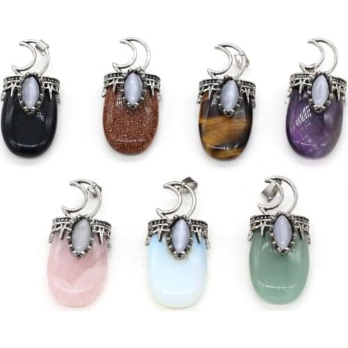 1pcs Natural Stone Amethysts Tiger Eye Rose Quartzs Pendant for DIY Jewelry Making Necklaces Earring Women Gift Size 22x45mm