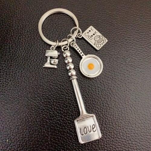 1pc Baking Charms Egg Fry Cooking Utensils Keychains Love Shovel Cookbook Key Ring Chef Foodie Baker Gift Jewelry