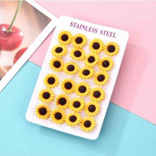 10Set--12pairs/lot Women Stainless Steel Acrylic Daisy Sunflower Stud Earring Set Jewelry Gift Wholesale