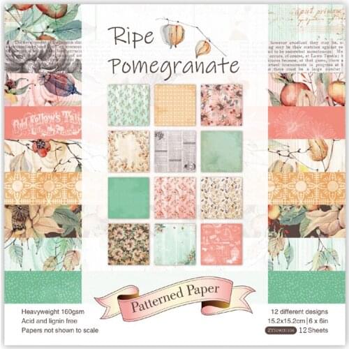 ZFPARTY 12 Sheets Ripe Pomegranate Scrapbooking Pads Paper Origami Art Background Paper Card Making DIY Scrapbook Paper Craft