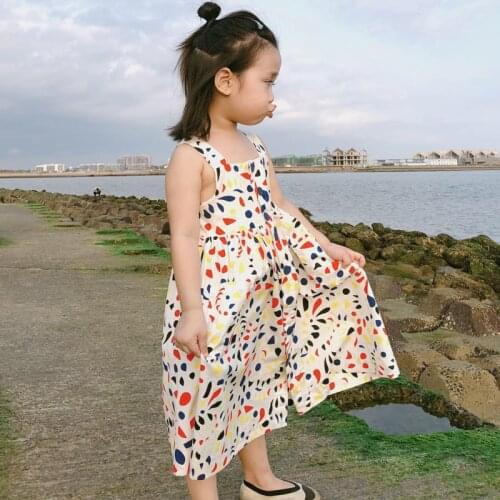 2020 New Summer Girls' Dress Cute Abstract Colorful Dot Suspender Princess Party Dress Childrens Baby Kids Girls Clothing