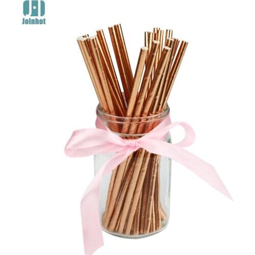 25pcs/ lot rose gold Foil Design Paper Straws for Birthday Wedding Party Baby Shower