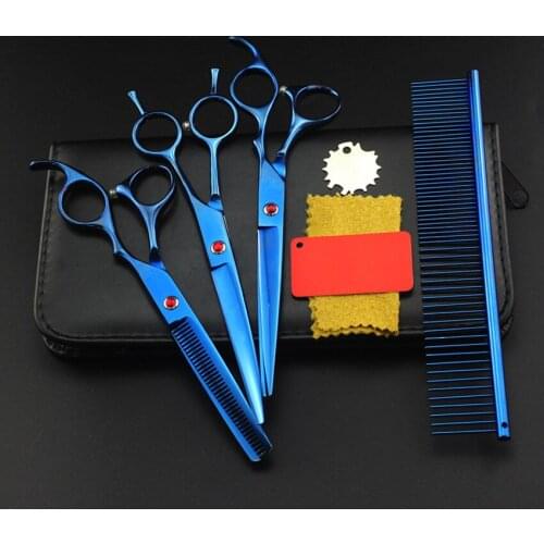 4 kit 7'' blue pet grooming hair cutting scissors dog sissors comb thinning barber haircutting shears case hairdressing scissors