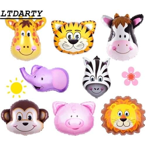 50 PCS mini animal balloons birthday party decoration Lion & monkey & zebra & cow head zoo foil balloons Classic toys