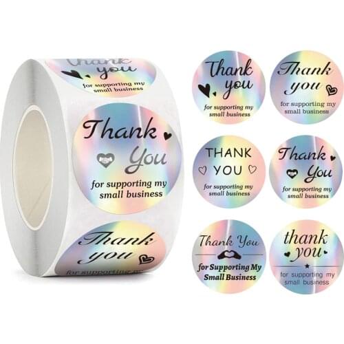 500pcs 1Inch Thank You For Supporting My Small Business Stickers Rainbow Laser Stickers For Business Shop Packaging Box Decor