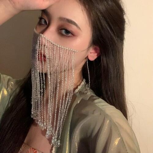 Pearl drop fringe hair accessory Costume face curtain tassel mask jewelry