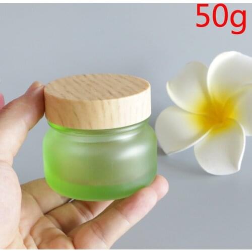 50G Frosted Bamboo Lid Cream Jar Eye Lip Balm Sunscreen Cream Feet Black Mask Travel Refillable Glass Bottle Packaging 50pcs/lot